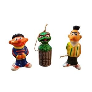 Vtg Sesame Street Oscar the Grouch Bert & Ernie Christmas Ornaments Lot of 3